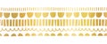 Faux metallic gold foil seamless horizontal vector border. Gilded abstract doodle shapes. Repeating pattern with wonky