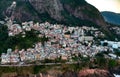 Favela Vidigal in Rio de Janeiro during sunset, aerial shot