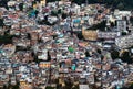 Favela Vidigal in Rio de Janeiro during sunset, aerial shot