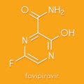Favipirivir antiviral drug molecule. Used in treatment of Ebola virus. Skeletal formula.