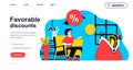 Favorable discounts concept for landing page template. Vector illustration