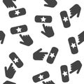 Favorit button vector icon. The hand presses the add favorite button Internet seamless pattern on a white background