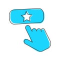 Favorit button vector icon. The hand presses the add favorite button cartoon style on white isolated background