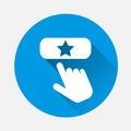 Favorit button vector icon with a with long shadow. The hand presses the add favorite button on the Internet.