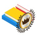 Favorite book icon isometric vector. Three colorful closed book and crown icon