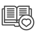 Favorite book line icon. Heart with book vector illustration isolated on white. Read outline style design, designed for Royalty Free Stock Photo