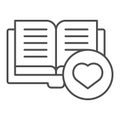 Favorite book thin line icon. Heart with book vector illustration isolated on white. Read outline style design, designed Royalty Free Stock Photo