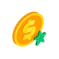 Favorite currency 3D icon. Vector Isometric gold dollar coin with star. Money feedback , star rating, Investment and