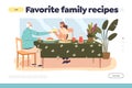 Favorite family recipe concept of landing page with daughter and elder father having dinner together