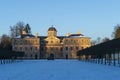 Favorite Foerch Palace with snow at sunset, in winter time Royalty Free Stock Photo