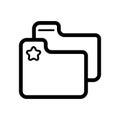 Favorite folder with star sign vector icon. Black and white folder with documents illustration. Outline linear icon.