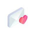 Favorite message isometric icon, 3d Email Mobile symbol with heart shape. Choose e-mail sign. Social network, sms chat Royalty Free Stock Photo