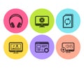 Favorite, Online video and Update document icons set. Headphones, Monitor settings and Seo signs. Vector