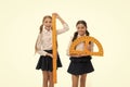 Favorite school subject. Education and school concept. School students learning geometry. Kids school uniform isolated