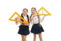 Favorite school subject. Education and school concept. School students learning geometry. Kids school uniform isolated