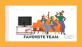 Favorite Team Landing Page Template. Football Fans Cheer and Watching Match Sit on Couch at Home. Excited Friends Group Royalty Free Stock Photo