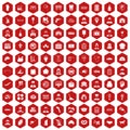 100 favorite work icons hexagon red