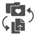 Favorites folder solid icon. Add files to folder vector illustration isolated on white. Folder with heart glyph style Royalty Free Stock Photo