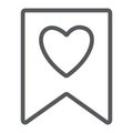 Favourite line icon, mark and favorite, bookmark with heart sign, vector graphics, a linear pattern on a white