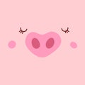 Favourite piggy face, smile, nose, heart, piglet, pink. Asian symbol mascot Year of Pig Vector Design Chinese New Year 2019. Hand