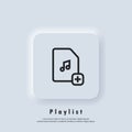 Favourite playlist icon. Songs. Music player. Playlist logo. Vector. UI icon. Neumorphic UI UX white user interface web button