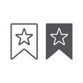 Favourites line and glyph icon, mark and favorite, bookmark with star sign, vector graphics, a linear pattern on a white