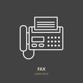 Fax phone with paper page flat line icon. Wireless technology, office equipment sign. Vector illustration of Royalty Free Stock Photo