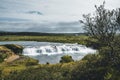 Faxafoss Faxi waterfall landscape shot with trail path in south Iceland. Water falling flowing on Golden Circle during Royalty Free Stock Photo