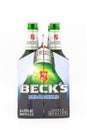 Fayetteville , North Carolina / USA - September 19 2019 : Pack of Beck`s Non Alcoholic Beer on white background.