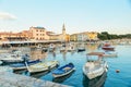 Fazana, Croatia - June 1, 2019: view of boats in dock at sunset. Royalty Free Stock Photo