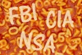 FBI, CIA and NSA message on alphabet soup