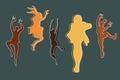 Cute silhouettes of abstract characters in jump with hands up.