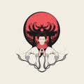 Hell gate summoner man illustration on red moon background