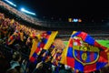 FC Barcelona football match - match scenery with flags and fans