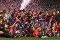 FC Barcelona team celebrate La Liga