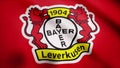 FC Bayer Leverkusen flag is waving on transparent background. Close-up of waving flag with FC Bayer Leverkusen football