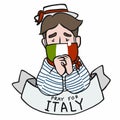 Pray for Italy, Man wearing mark Italy flag cartoon illustration Royalty Free Stock Photo