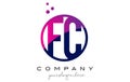 FC F C Circle Letter Logo Design with Purple Dots Bubbles