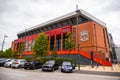 FC Liverpool Logo on the wall of Anfield stadium - LIVERPOOL, UK - AUGUST 16, 2022 Royalty Free Stock Photo