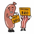 Sausage and bacon brother cartoon illustration Royalty Free Stock Photo