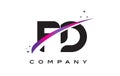 FD F D Black Letter Logo Design with Purple Magenta Swoosh