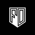 FD Logo monogram shield geometric black line inside white shield color design