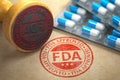 FDA approved  concept. Rubber stamp with FDA and pills on craft paper Royalty Free Stock Photo