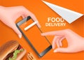 hand holding smartphone and use your finger to order food through the app Royalty Free Stock Photo