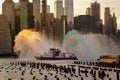 FDNY boat sprays red, white, and blue water ahead of Macy`s 4th of July Fireworks Royalty Free Stock Photo