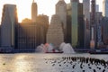 FDNY boat sprays red, white, and blue water ahead of Macy`s 4th of July Fireworks Royalty Free Stock Photo