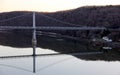 FDR Mid-Hudson Bridge, 1930 suspension bridge, view at sunset twilight, Highland, NY