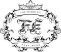 FE Monogram with Floral Natural Ornament for wedding invitation