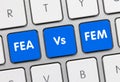 FEA Vs. FEM - Inscription on Blue Keyboard Key Royalty Free Stock Photo