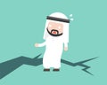 Fear Arab Businessman stand on earth ground crack, unstable concept flat design illustration Royalty Free Stock Photo